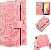Voor Xiaomi Redmi Note 10 Lite Tiger Embossing Pattern Horizontale Flip lederen tas met houder & kaartsleuven & portemonnee (roze)