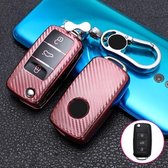Voor Volkswagen vouwen 3-knops auto TPU sleutel beschermhoes sleutelhoes met sleutelring (roze)