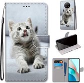 Voor Xiaomi Redmi Note 9T / Note 9 5G Gekleurde tekening Cross Texture Horizontale Flip PU lederen tas met houder & kaartsleuven & portemonnee & lanyard (kleine grijze kat)