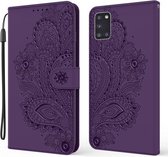 Voor Samsung Galaxy M51 Pauw Reliëfpatroon Horizontale Flip Leren Case met Houder & Kaartsleuven & Portemonnee & Lanyard (Paars)