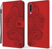 Voor Samsung Galaxy A70 / A70s Pauw Reliëfpatroon Horizontale Flip Leren Case met Houder & Kaartsleuven & Portemonnee & Lanyard (Rood)