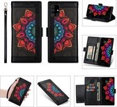Voor Samsung Galaxy A41 Afdrukken Tweekleurig Half Mandala-patroon Dubbelzijdige magnetische gesp Horizontale flip lederen tas met houder & kaartsleuven & portemonnee & fotolijst & lanyard (z