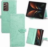 Voor Samsung Galaxy Z Fold2 Mandala Bloem Reliëf Horizontale Flip Leren Case met Beugel / Kaartsleuf / Portemonnee / Lanyard (Groen)