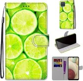 Voor Samsung Galaxy A12 / M12 Gekleurde Tekening Cross Textuur Horizontale Flip PU Lederen Case met Houder & Kaartsleuven & Portemonnee & Lanyard (Groene Citroen)