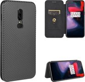 Voor OnePlus 6 Carbon Fiber Texture Magnetische Horizontale Flip TPU + PC + PU lederen hoes met kaartsleuf (zwart)