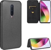 Voor OnePlus 8 Carbon Fiber Texture Magnetische Horizontale Flip TPU + PC + PU lederen hoes met kaartsleuf (zwart)