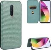 Voor OnePlus 8 Carbon Fiber Texture Magnetische Horizontale Flip TPU + PC + PU Leather Case met Card Slot (Groen)