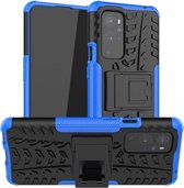 Voor OnePlus 9 Pro Tyre Texture Shockproof TPU + PC beschermhoes met houder (蓝色)