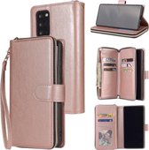 Voor Samsung Galaxy Note20 Ultra Rits Portemonnee Tas Horizontale Flip PU Lederen Case met Houder & 9 Kaartsleuven & Portemonnee & Lanyard & Fotolijst (Rose Goud)