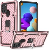 Voor Samsung Galaxy A21s Cool Armor PC + TPU schokbestendig hoesje met 360 graden rotatie ringhouder (roségoud)