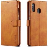 Voor Galaxy A60 LC.IMEEKE horizontale lederen flip-hoes met kalfsleer, met houder en kaartsleuven en portemonnee (geel)