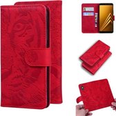 Voor Samsung Galaxy A8 (2018) Tiger Embossing Pattern Horizontale Flip lederen tas met houder & kaartsleuven & portemonnee (rood)