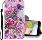 Voor Samsung Galaxy A20s Gekleurde Tekening Patroon Horizontale Flip PU Lederen Case met Houder & Kaartsleuven & Portemonnee & Lanyard (Rose Vlinder)