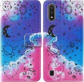 Voor Samsung Galaxy A01 Cross Textuur Schilderen Patroon Horizontale Flip Leren Case met Houder & Kaartsleuven & Portemonnee & Lanyard (Love Universe)