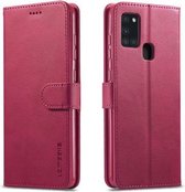 Voor Samsung Galaxy A21s LC.IMEEKE Kalfsstructuur Horizontale flip lederen tas, met houder & kaartsleuven en portemonnee (rood)