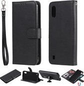 Voor Samsung Galaxy A01 (EU-versie) 2 in 1 effen kleur afneembare PU lederen tas met kaartsleuven & magnetische houder & fotolijst & portemonnee & riem (zwart)