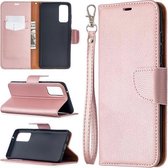 Voor Samsung Galaxy S20 FE 5G / S20 Lite Litchi Texture Pure Color Horizontale Flip PU lederen tas met houder & kaartsleuven & portemonnee & lanyard (Rose Gold)