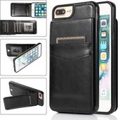 Effen kleur pc + TPU beschermhoes met houder en kaartsleuven voor iPhone 8 Plus / 7 Plus (zwart)