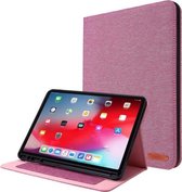 Horizontale flip TPU + stof PU lederen beschermhoes met naamkaartclip voor iPad Air (2020) 10.9 (rose rood)