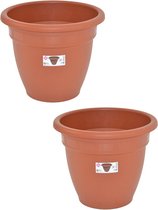 Set van 2x stuks terra cotta kleur ronde plantenpot/bloempot kunststof diameter 35 cm - Plantenbakken/bloembakken voor buiten