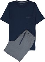 SCHIESSER heren shortama - O-hals - donkerblauw dessin broek met wit -  Maat: XL