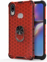 Voor Samsung Galaxy A10S schokbestendige honingraat PC + TPU ringhouder beschermhoes (rood)