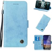 Voor nokia 2.2 retro horizontale flip pu lederen tas met kaartsleuven en houder (blauw)