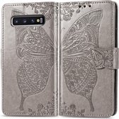 Butterfly Love Flowers reliÃ«f horizontale flip lederen case voor Galaxy S10, met houder & kaartsleuven & portemonnee & lanyard (grijs)