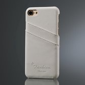 Fierre Shann Litchi Texture lederen tas voor iPhone 8 & 7, met kaartsleuven (wit)