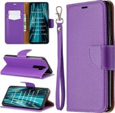 Voor Xiaomi Redmi Note 8 Pro Litchi Texture Pure Color Horizontal Flip PU Leather Case met houder & kaartsleuven & Wallet & Lanyard (paars)