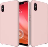 Effen kleur Vloeibare siliconen valbestendige beschermhoes voor Xiaomi Mi 8 Pro (roze)