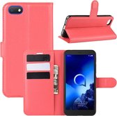 Voor Alcatel 1v (2019) ï¼ˆVingerafdrukvrije versieï¼‰ Litchi Texture Horizontal Flip beschermhoes met houder & kaartsleuven & portemonnee (rood)
