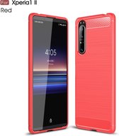 Voor Sony Xperia 1 II Brushed Texture Carbon Fibre Shockproof TPU Case (Rood)