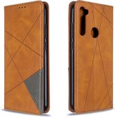 Voor xiaomi redmi note 8t ruit textuur horizontale flip magnetische lederen tas met houder en kaartsleuven (geel)