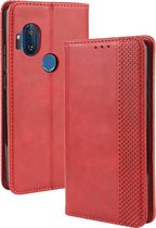 Voor Motorola One Hyper magnetische gesp Retro Crazy Horse Texture Horizontale flip lederen tas met houder & kaartsleuven & fotolijst (rood)