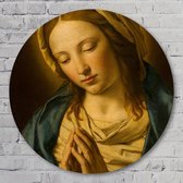 Biddende Maria – Sassoferrato - 80 cm Aluminium Muurcirkel - Religie - Wanddecoratie - Rond Schilderij - Wandcirkel