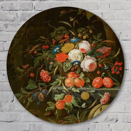 Muurcirkel ⌀ | Bloemen en vruchten, Abraham Mignon | Kunststof Forex