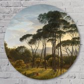 Muurcirkel ⌀ 80 cm - Italiaans landschap met parasoldennen - Hendrik Voogd - 1807 - Kunststof Forex - Landschappen - Rond Schilderij - Wandcirkel - Wanddecoratie