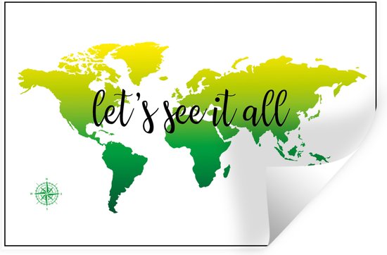 Stickers muraux - Wereldkaart - Vert - Boussole - 120x80 cm - Film Adhésif