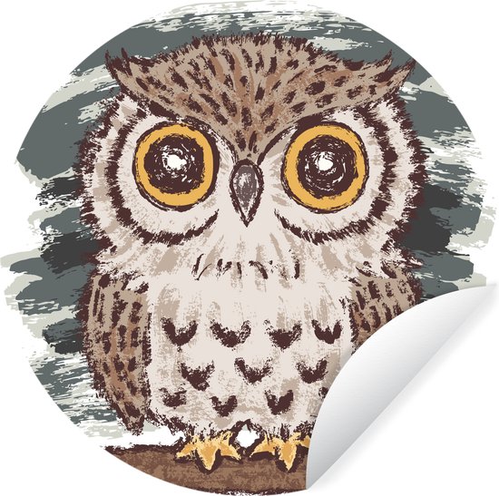 Illustration d'un petit hibou mural autocollant papier peint cercle ⌀ 30 cm / cercle papier peint / cercle mural / cercle vivant - autocollant & découpe ronde