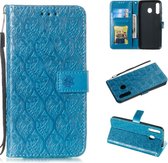 Geperst Printing Rattan Flower Pattern Horizontal Flip PU Leather Case for Galaxy M30, with Holder & Card Slots & Wallet & Photo Frame (Blue)