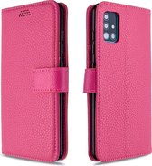 Voor Galaxy A51 Litchi Texture Horizontaal Flip Leren Case met Houder & Kaartsleuven & Portemonnee & Fotolijst (Rose)