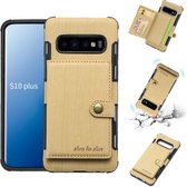 Voor Galaxy S10 + Brushed Texture Shockproof PU + TPU Case, met kaartsleuven & portemonnee en fotolijst (goud)