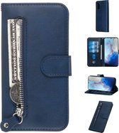 Voor Galaxy S20 Fashion Calf Texture Zipper Horizontal Flip Leather Case met Stand & Card Slots & Wallet-functie (blauw)