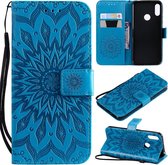 Sun Embossing Pattern Horizontal Flip Leather Case voor Huawei Honor Play 8A / Y6 (2019), met kaartsleuf en houder & portemonnee en lanyard (blauw)