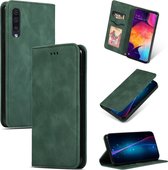 Retro skin feel zakelijke magnetische horizontale flip lederen case voor Galaxy A50 / A30S / A505 / A50S (legergroen)