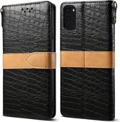 Voor Galaxy S20 Splicing Color Crocodile Texture PU Horizontal Flip Leather Case met portemonnee & houder & kaartsleuven & lanyard (zwart)
