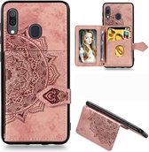 Voor Galaxy A30 Mandala Mandala reliÃ«f magnetische doek PU + TPU + pc-hoes met houder en kaartsleuven en portemonnee en fotolijst en riem (rosÃ©goud)