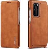 Voor Huwei P40 Pro LC.IMEEKE Hon Ancient Series horizontale flip lederen tas met houder en kaartsleuf (bruin)