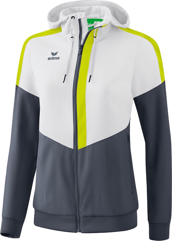 Erima Squad Tracktop Jack Met Capuchon Dames Wit-Slate Grijs-Lime Maat 34